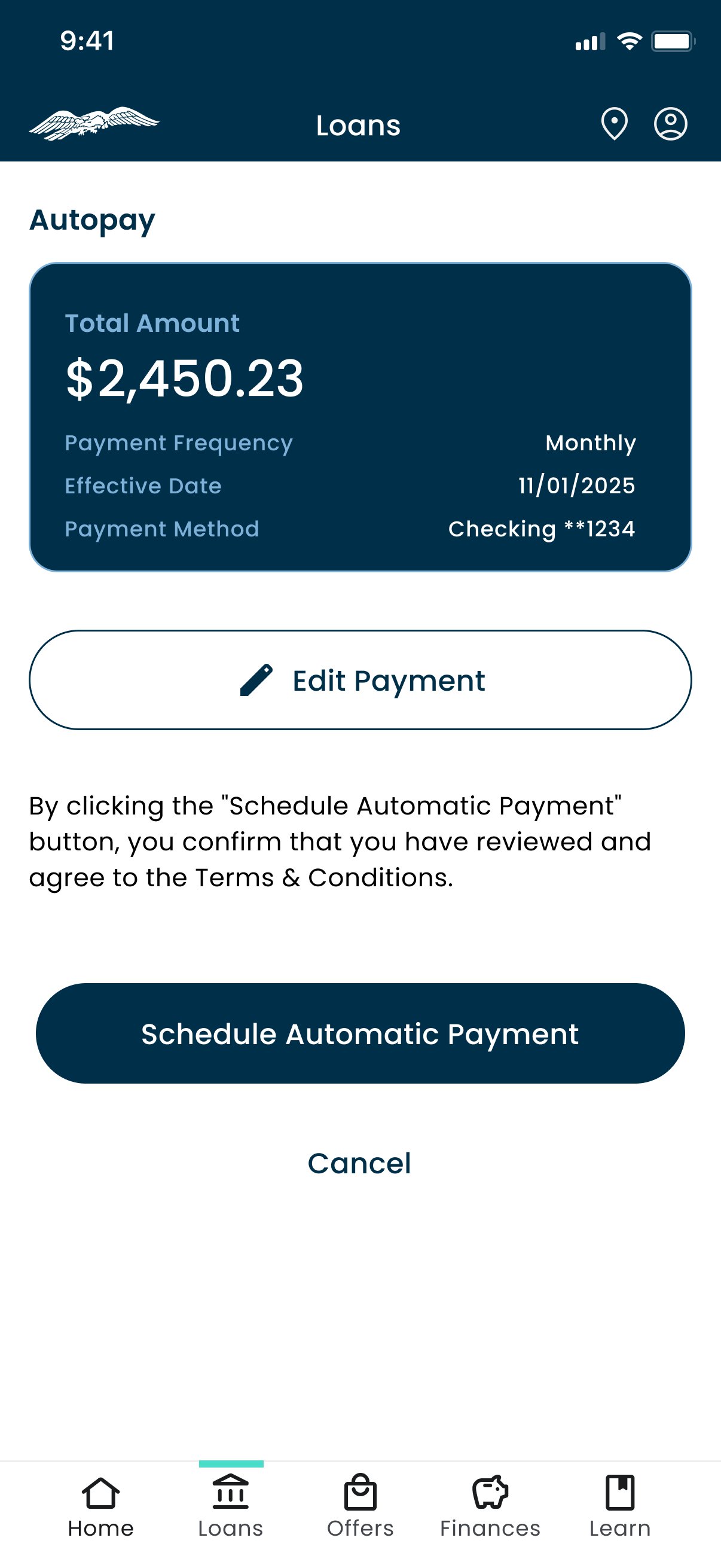 Loans hub screen
